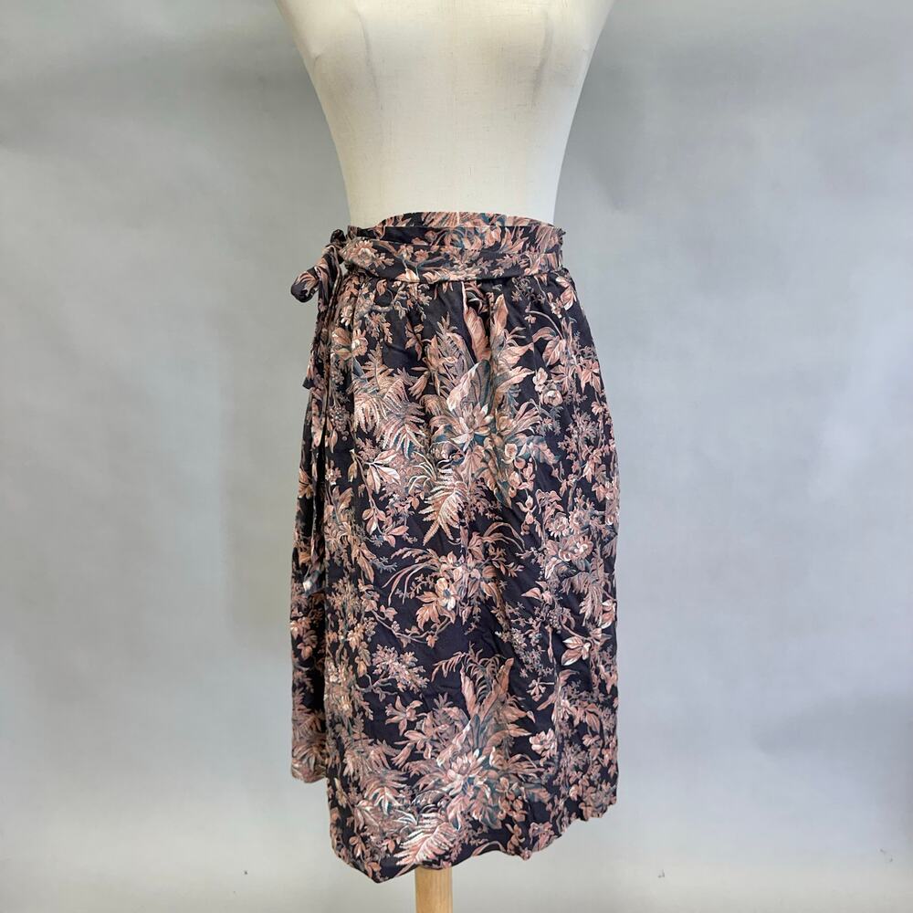 Vintage 70s black floral full wrap skirt one size adjustable knee lengthโ